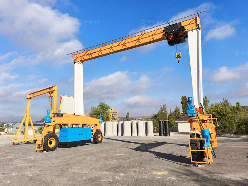 Rubber tyred gantry crane handling heavy precast concrete elements